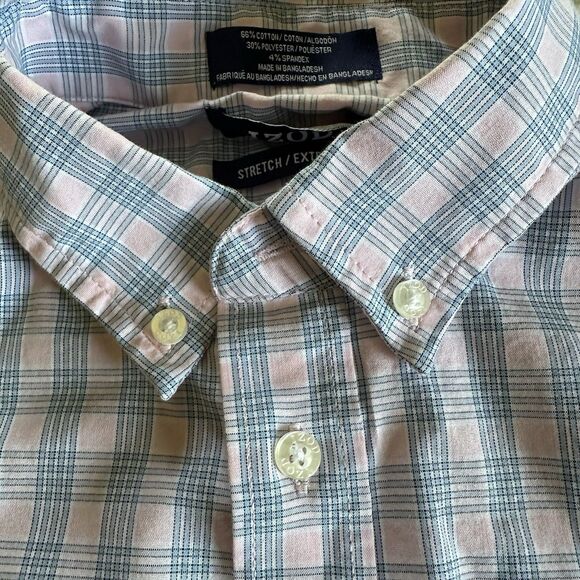 Izod Big Boys Pink/Blue Long Sleeve Button Down Plaid Stretch Shirt Size 18/20 - Picture 5 of 7